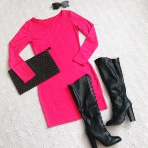 Pink Long Sleeve Bodycon Dress